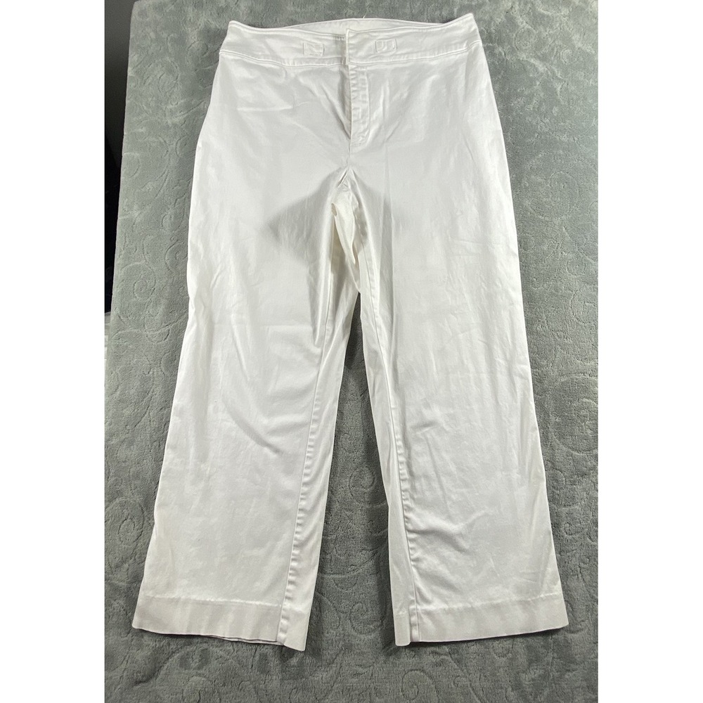 Lauren Ralph Lauren White Crop Pants Women 14 Stretch Straight Wide Leg Casual